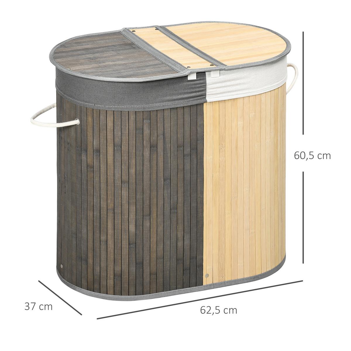 WÄSCHEKORB Bambus Grau Natur - Hellbraun, Naturmaterialien (37/60.5/62.5cm) - HOMCOM