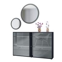 GARDEROBE Florence Grau Hochglanz - Grau, Holzwerkstoff (155.5/200/28cm) - Vladon