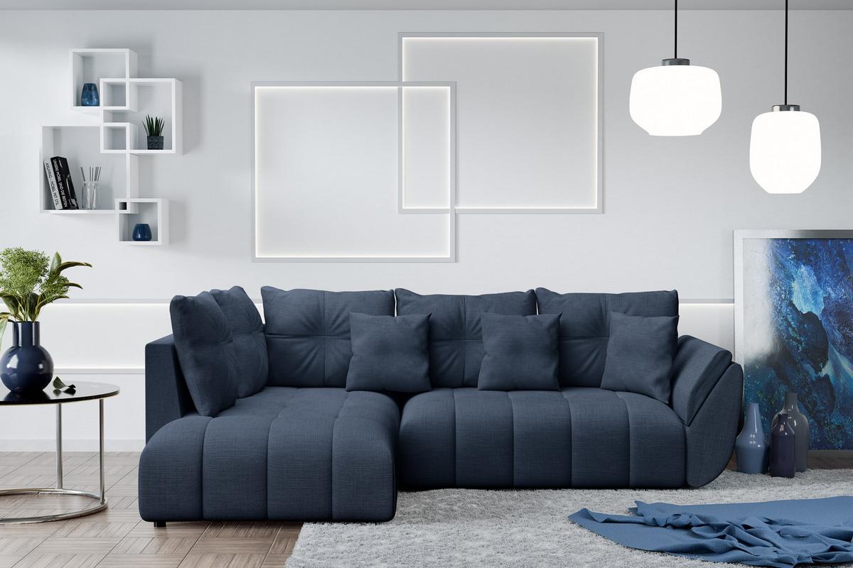 ECKSOFA L Form Corleone Blau 268/192/96 cm mit Schlaffunktion - Blau/Schwarz, Kunststoff/Textil (268/192cm) - AX Living