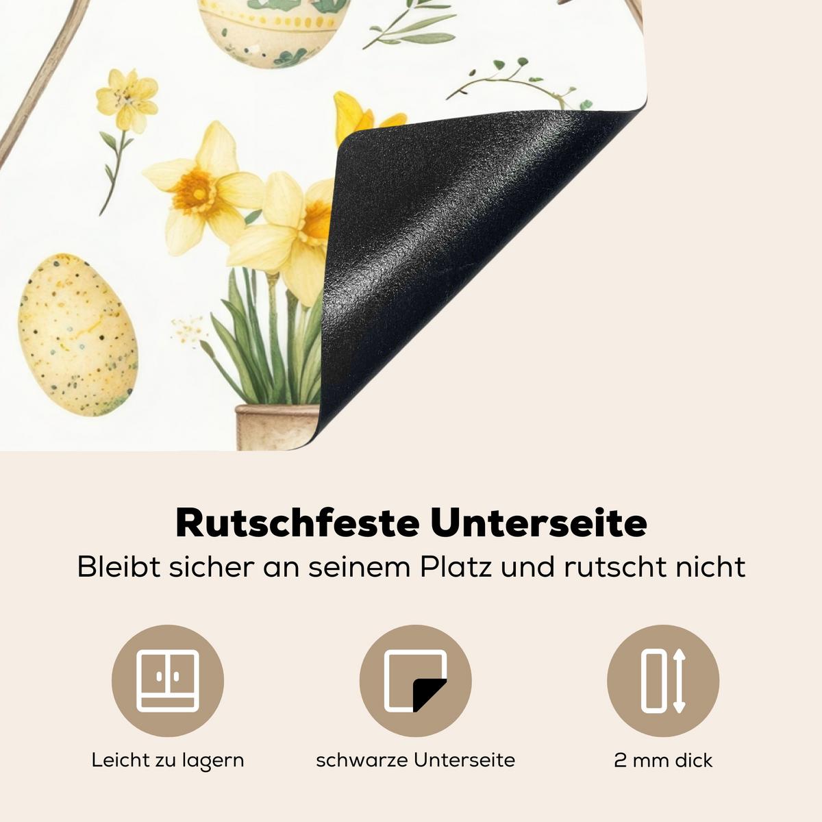 HERDABDECKPLATTE Gießkanne - Blumen - Eier Induktionsschutz 81.6x52.7 cm - Weiß, Kunststoff (81.6/52.7/0.2cm) - MuchoWow