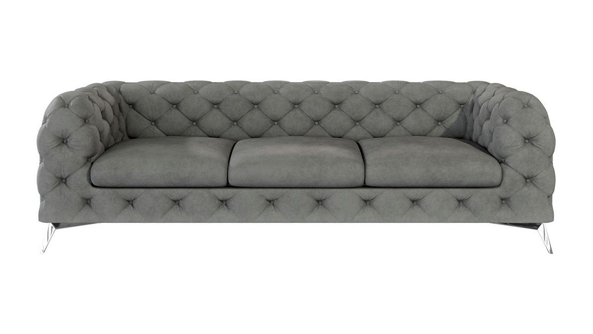 CHESTERFIELD-SOFA 3-Sitzer Laura Grau Samt - Silberfarben/Grau, Holz/Textil (243/75/100cm) - S-Style Möbel