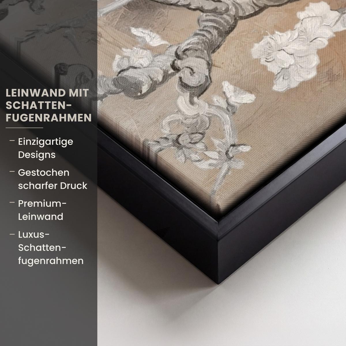 LEINWAND Bilder mit Rahmen - Mandelblüte - Kunst - Van Gogh - Beige - Abstrakt - 50x70 - Braun, Textil (50/70cm) - MuchoWow