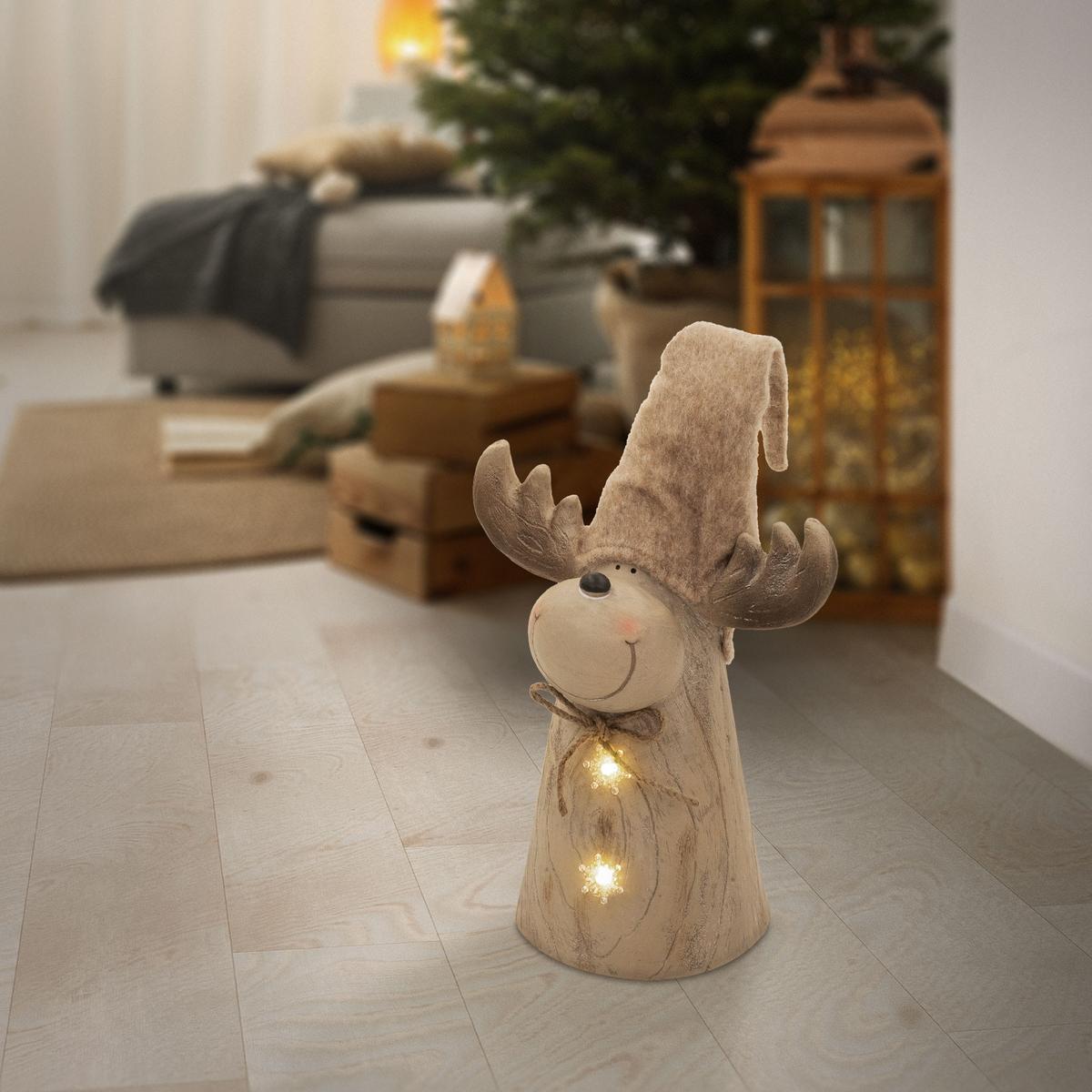 WEIHNACHTSELCH-FIGUR mit LED-Beleuchtung Weihnachtsdeko Innen höhenverstellbar 45-63 cm Braun Holzoptik - Braun, Stein (30/63/21cm) - ECD-Germany