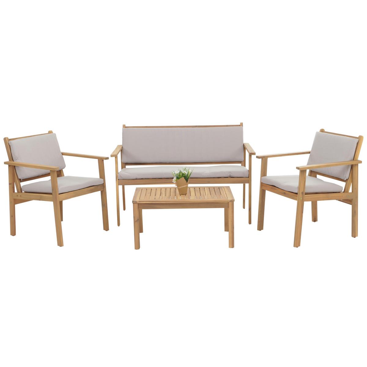 GARTEN-GARNITUR Beige, Grau 1x Bank, 2x Sessel, 1x Tisch-Set - Beige/Grau, Holz - MCW