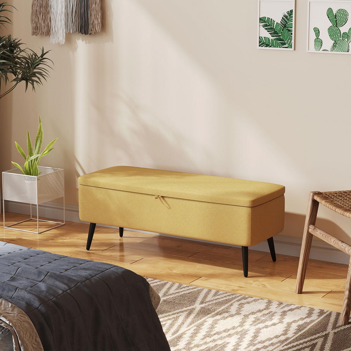 TRUHENBANK mit Stauraum Leinenoptik 101x38,5x44,5 cm - Gelb, Kunststoff (38.5/44.5/101cm) - HOMCOM