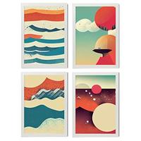 POSTER Set mit 4 Abstrakt Wellen Moderne Galaxien A3 Weißer Rahmen - Weiß, Papier (29.7/3cm) - Nacnic
