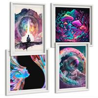 BILDER SET 4er Set - 50x50 cm & 40x60 cm Weißer Rahmen - Farbenfrohe Fantasy-Kunstillustrationen - Weiß, Kunststoff (50/50cm) - TULUP