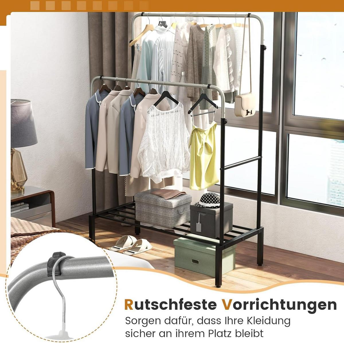 KLEIDERSTÄNDER 125cm Schwarz - Schwarz, Metall (108/125/50cm) - COSTWAY
