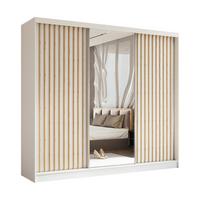 SCHWEBETÜRENSCHRANK LAMELLO 240/216/61 cm 3-türig mit Spiegel Weiß - Weiß, Holzwerkstoff (240/216/61cm) - MASSENO