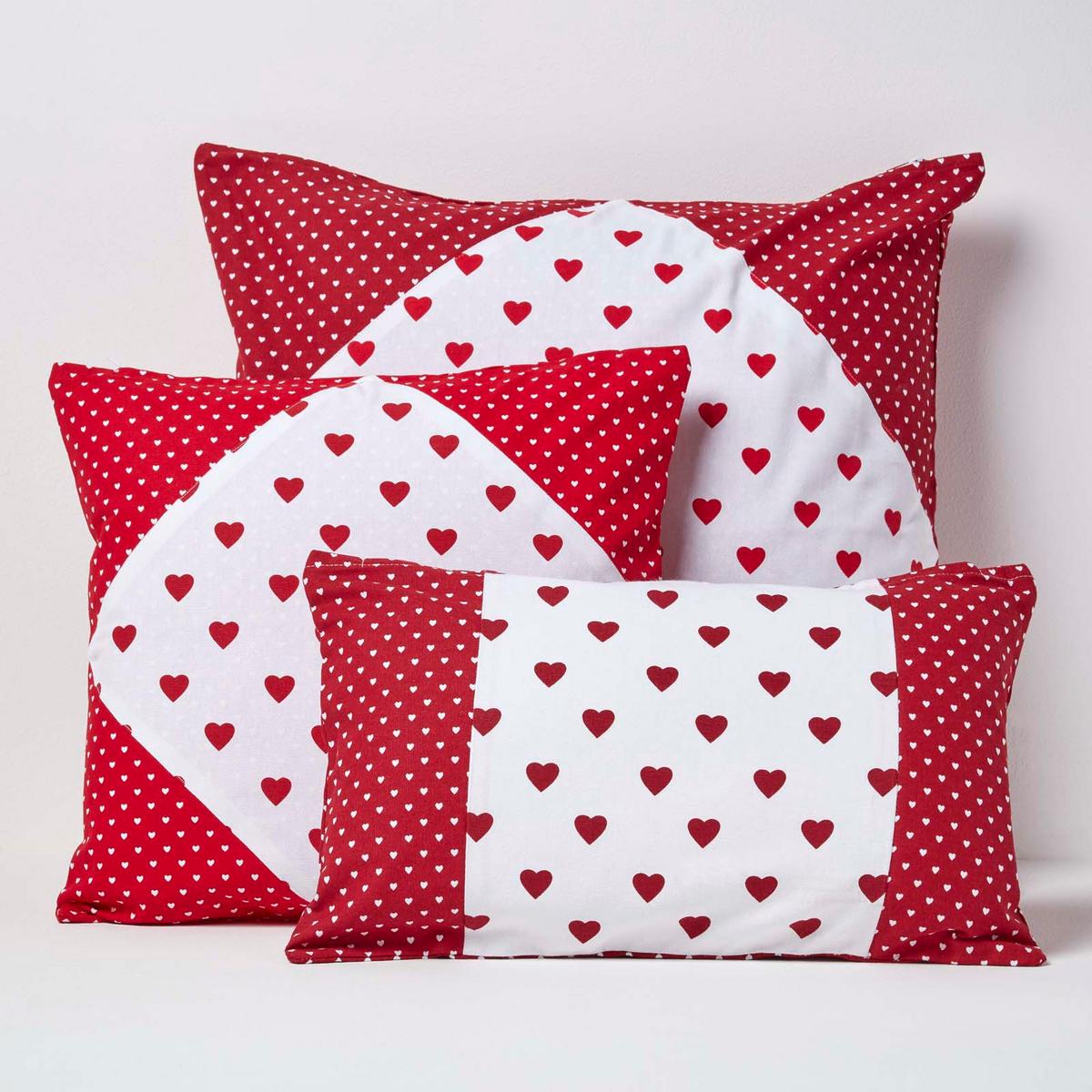 PATCHWORK-KISSENHÜLLE Herzen 30/50 cm - Rot, Textil (30/50cm) - Homescapes