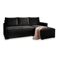 ECKSOFA PERUSI Schwarz Kordstoff mit Schlaffunktion - Schwarz/Grau, Holz/Kunststoff (206/143cm) - MASSENO
