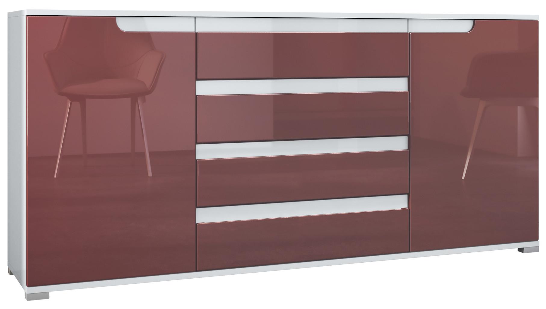 SIDEBOARD Sylt Bordeaux Hochglanz / Weiß Hochglanz - Bordeaux, Holzwerkstoff (166.5/75.5/35cm) - Vladon