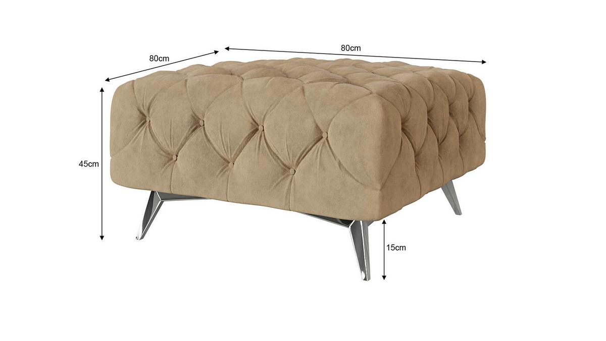 HOCKER Chesterfield Laura Beige Samt - Beige/Silberfarben, Holz/Textil (80/45/80cm) - S-Style Möbel