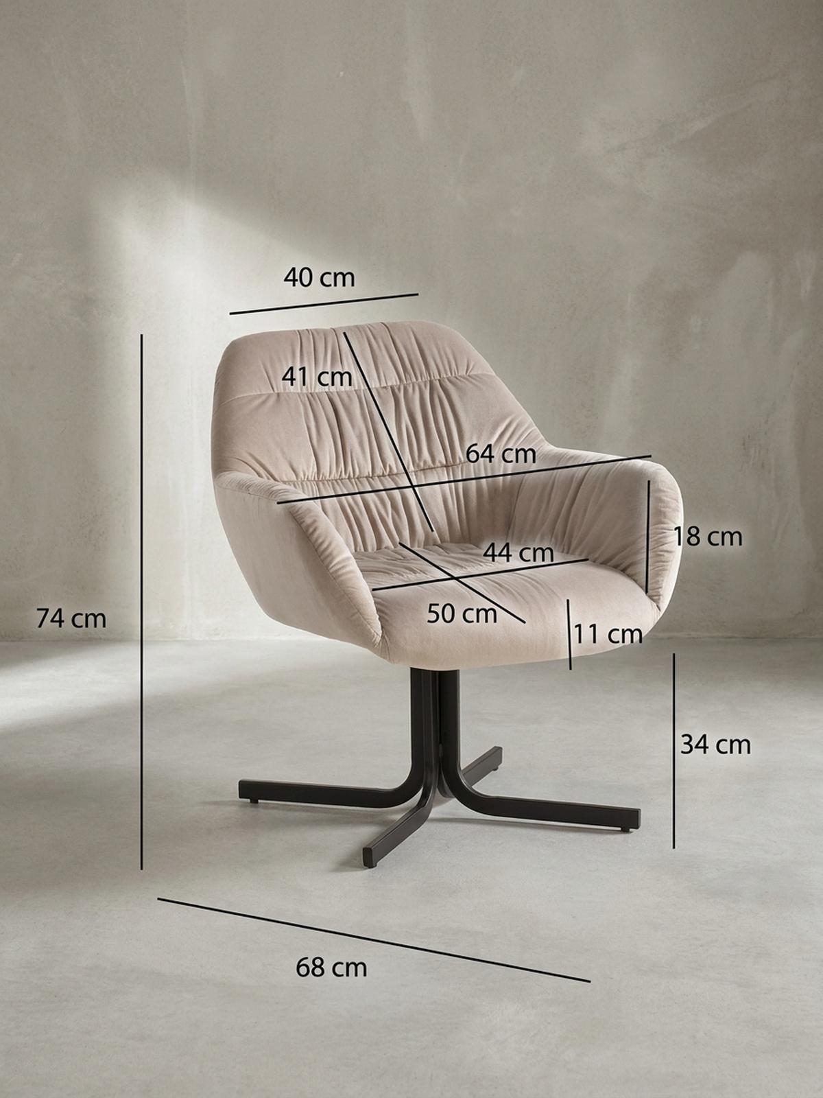 LOUNGESESSEL Samt mit Armlehnen und Metallgestell, gepolsterter Schalensitz, Beige 64x68x74 cm - Beige/Schwarz, Textil/Metall (64/74/68cm) - KADIMA DESIGN