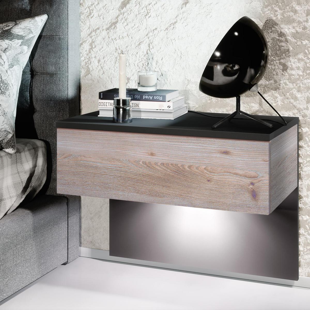NACHTTISCH Sleep Fronten in Eiche Nordic - Silbereichenfarben, Holzwerkstoff (60/46/35cm) - Vladon