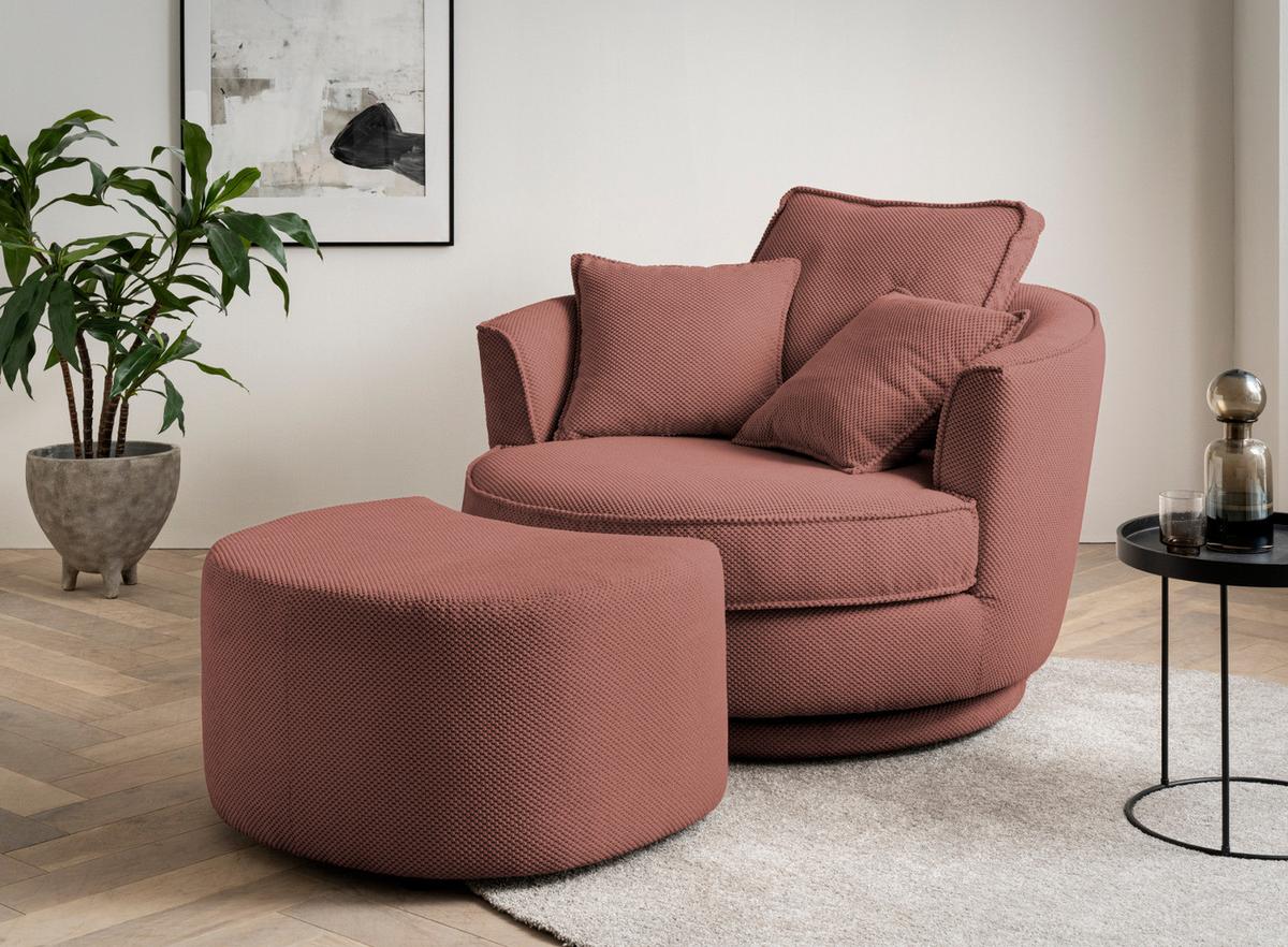 DREHSESSEL terracotta Web-Velours, XL Sessel 360° drehbar inklusive 3 x Kissen - Terracotta, Kunststoff/Textil (120/86/120cm)