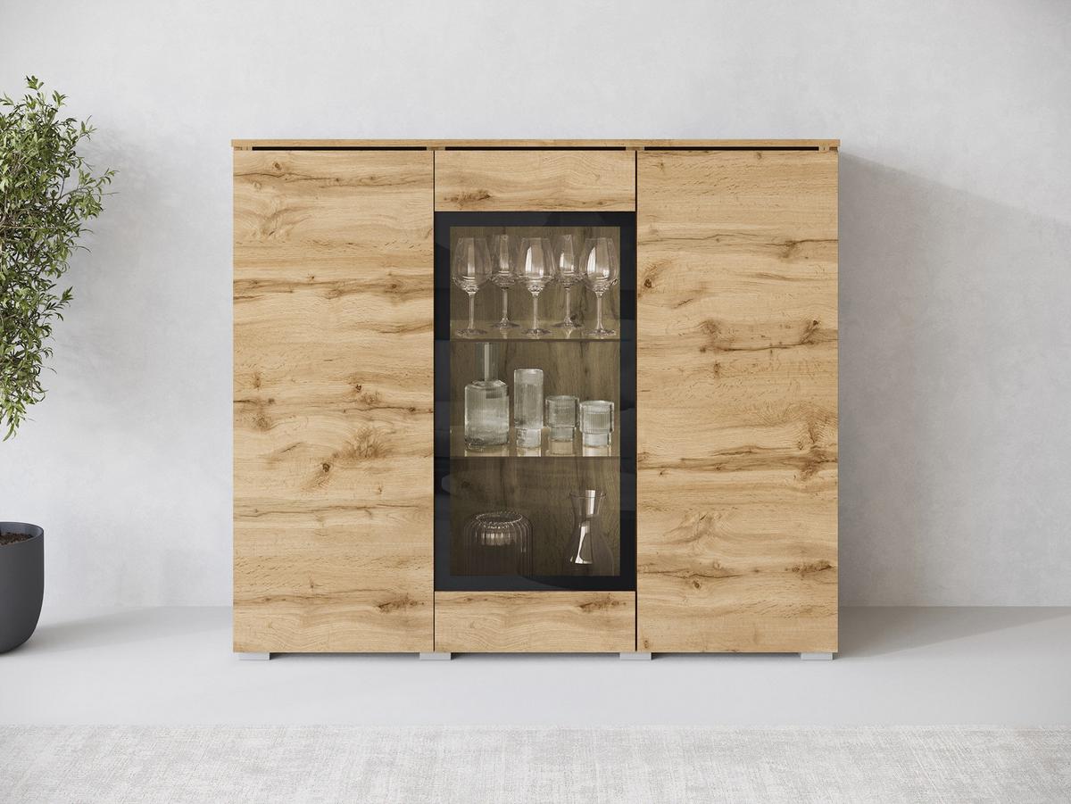 KOMMODE Vera 120 - Eiche Wotan/Silberfarben, Holzwerkstoff/Kunststoff (120/104/40cm) - MIRJAN24