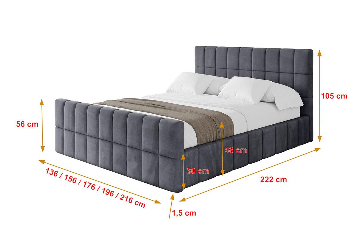 POLSTERBETT mit Bettkasten, Fußteil und Lattenrost, Boxbett mit Matratze H3/H4 - AMEA-Z 180x200 Dunkelgrau - Dunkelgrau, Holzwerkstoff/Textil (180/200cm) - ALTDECOR