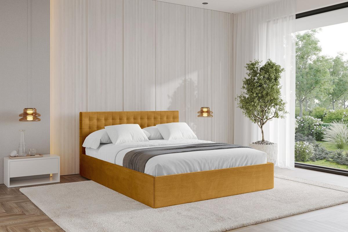 POLSTERBETT mit Bettkasten und Lattenrost, Boxbett ohne Matratze - PARI 160x200 Senfgelb - Currygelb, Holzwerkstoff/Textil (160/200cm) - ALTDECOR