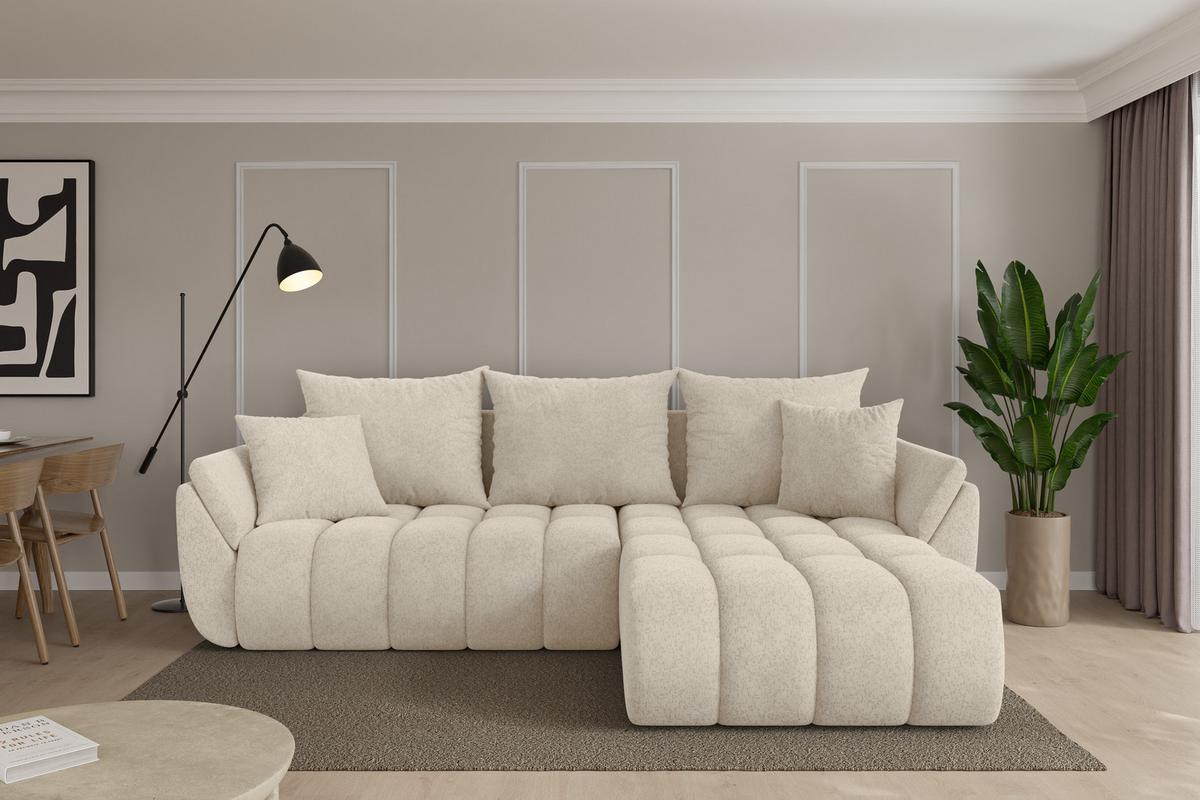 ECKSOFA mit Schlaffunktion Ottomane Rechts TOKO-L-v1 277x194x86 Creme Velours - Creme/Schwarz, Holzwerkstoff/Kunststoff (277/194cm) - ALTDECOR