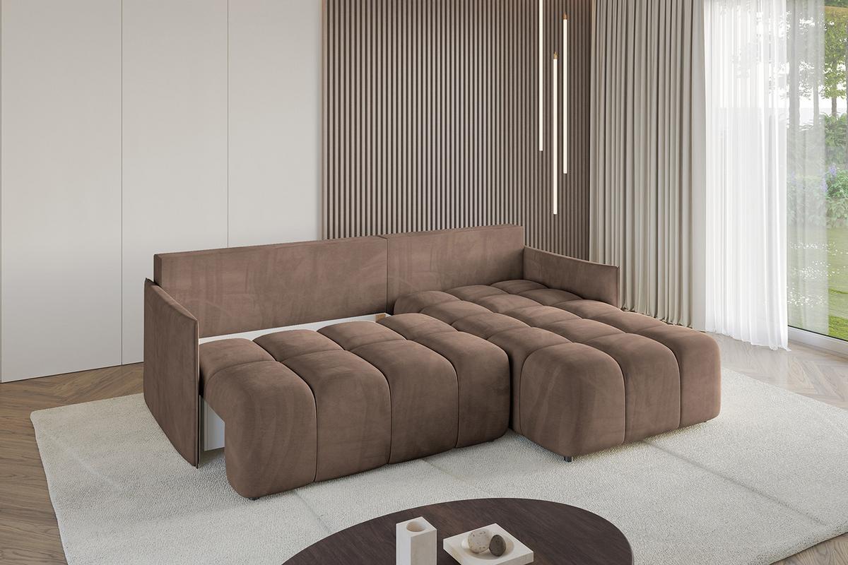 ECKSOFA Ottomane rechts LONLI-L 251x189x68 Braun Velours - Braun, Holzwerkstoff/Kunststoff (189/251cm) - ALTDECOR