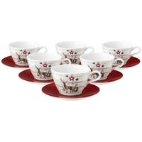 MILCHKAFFEETASSEN MIT UNTERTASSEN Life Christmas weiß-braun 370 ml 6er Set - Weiß/Braun, Keramik (0.37L) - Seltmann Weiden
