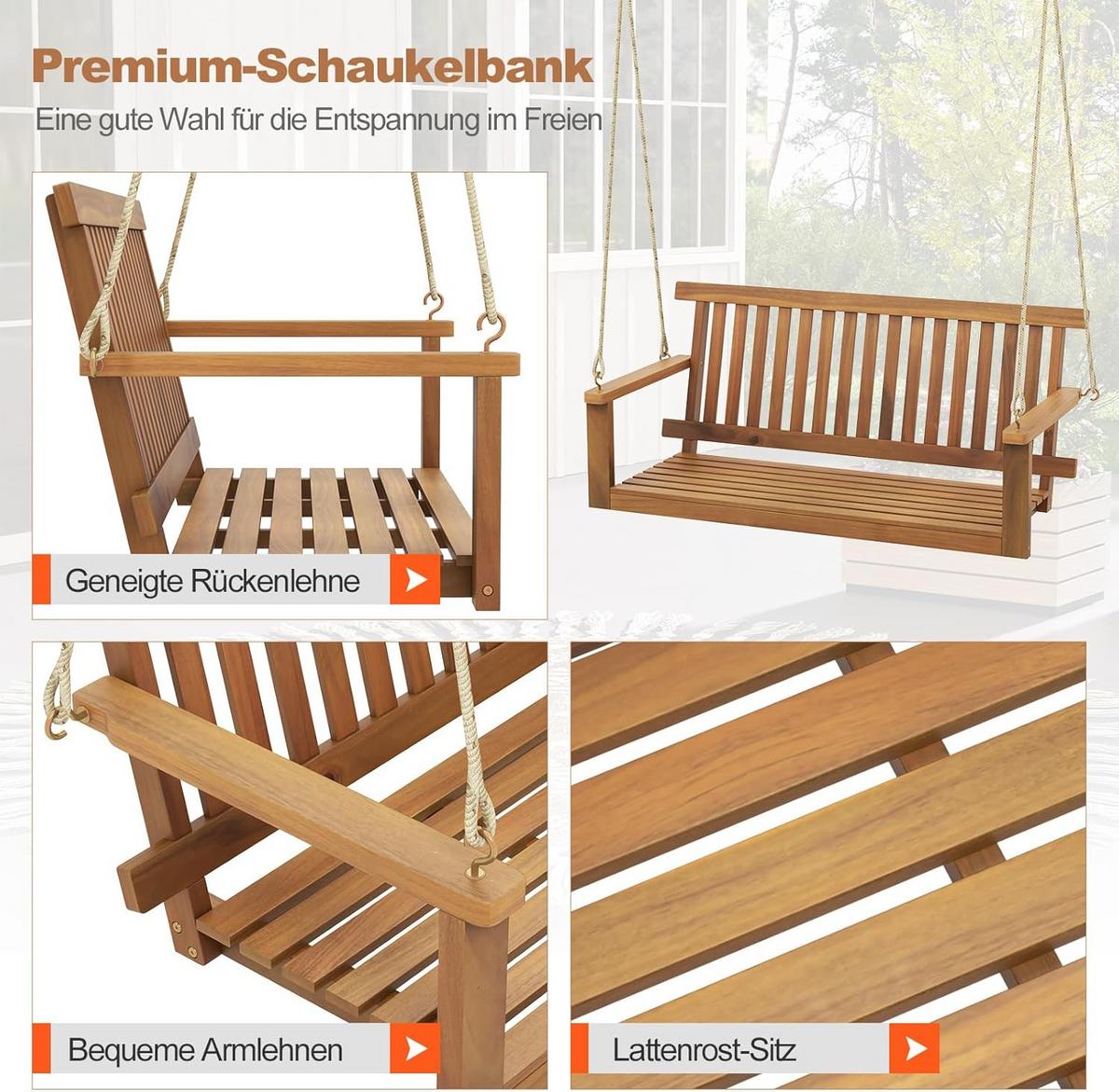 VERANDASCHAUKEL Braun - Braun, Holz (130/57/63cm) - COSTWAY
