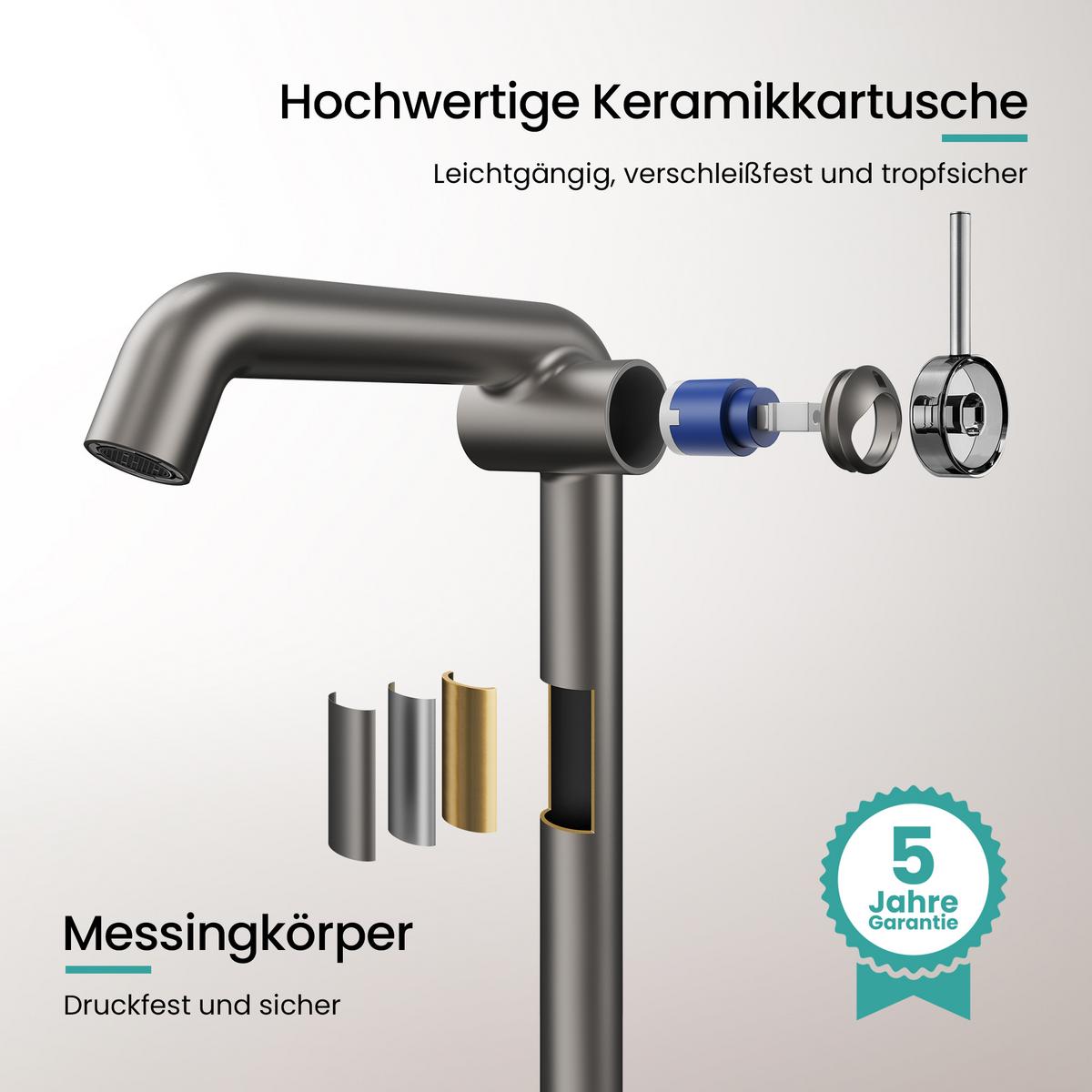 WASCHTISCHARMATUR Wasserzulaufrohr aus Edelstahl Anthrazit Matt 26cm - Anthrazit, Metall (22/7.6/33.2cm) - EMKE