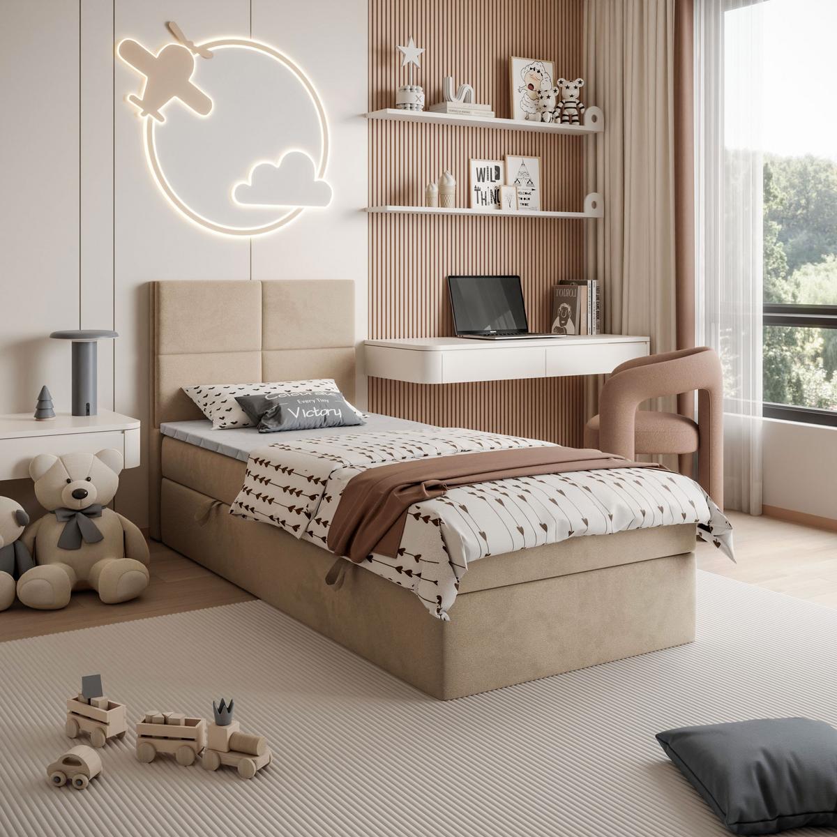 BOXSPRINGBETT Bett CROSS MINI mit Topper 100x200 cm Royal Velvet 170 - Beige, Textil - Lookway