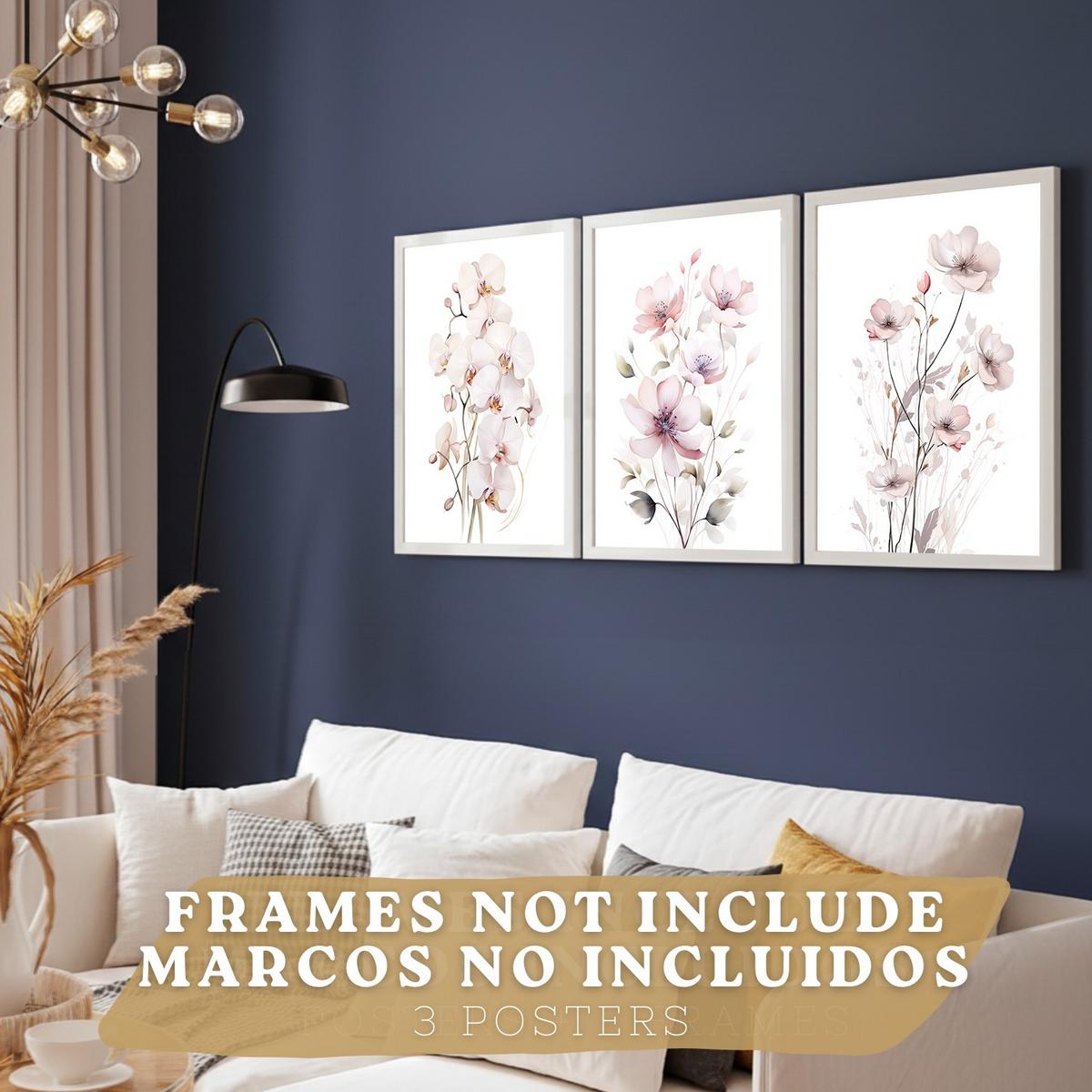 POSTER 3er -Set Wandbilder Orchidee Rosa modern Wohnzimmer Deko, Schlafzimmer, Küche, Badezimmer Rahmenlos A3 - Klar, Papier (29.7/1/42cm) - Nacnic