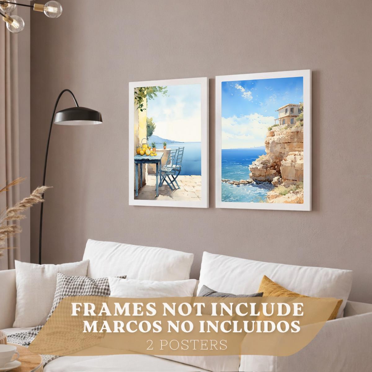 POSTER 3er Bilder-Set Wandbilder Strand Meer modern ohne Rahmen – Wohnzimmer Deko, Schlafzimmer, Küche, Badezimmer Rahmenlos A3 - Klar, Papier (29.7/1/42cm) - Nacnic