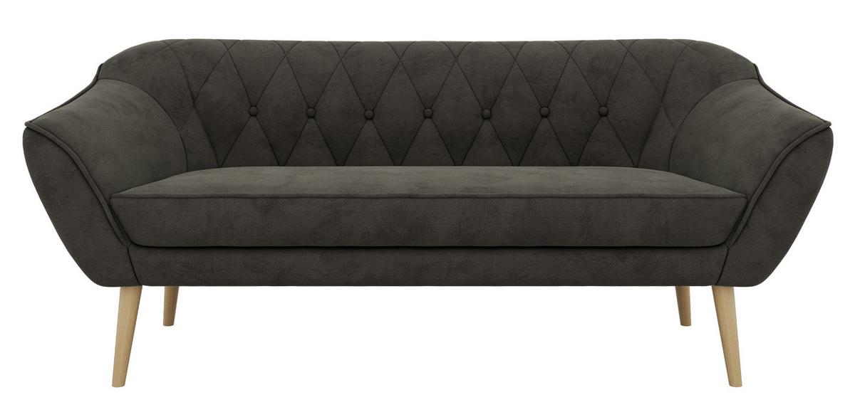 3-SITZER-SOFA PIRS - Dunkelgrau Velvet - Holzbeine - Dunkelgrau/Buchefarben, Holzwerkstoff/Textil (180/75/74cm) - MKS