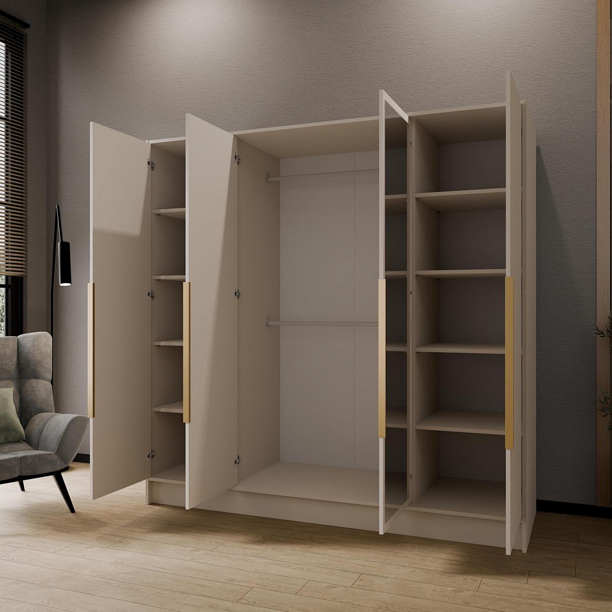 DREHTÜRENSCHRANK RENVO 200/200/51 cm Modern Kleiderschrank 4-türig mit Spiegel Kaschmir - Kaschmir, Holzwerkstoff (200/200/51cm) - MASSENO