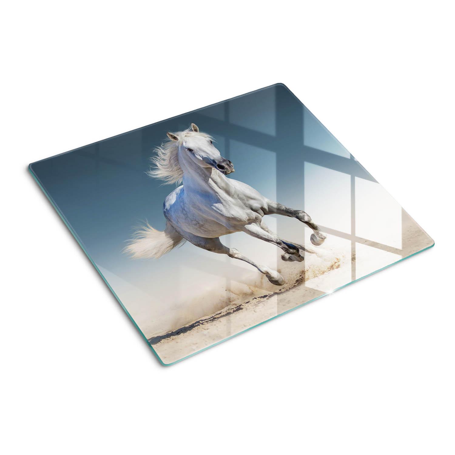 GLASPLATTE 60x52 cm Ein graues Pferd im Galopp - Grau, Glas (60/0.4/52cm) - TULUP