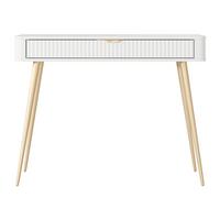 KONSOLENTISCH Vespasia 1S Beige 100,2/78/38 cm – Geriffelte Fronten - Goldfarben/Weiß, Holzwerkstoff/Metall (38/100.2/78cm) - AX Living