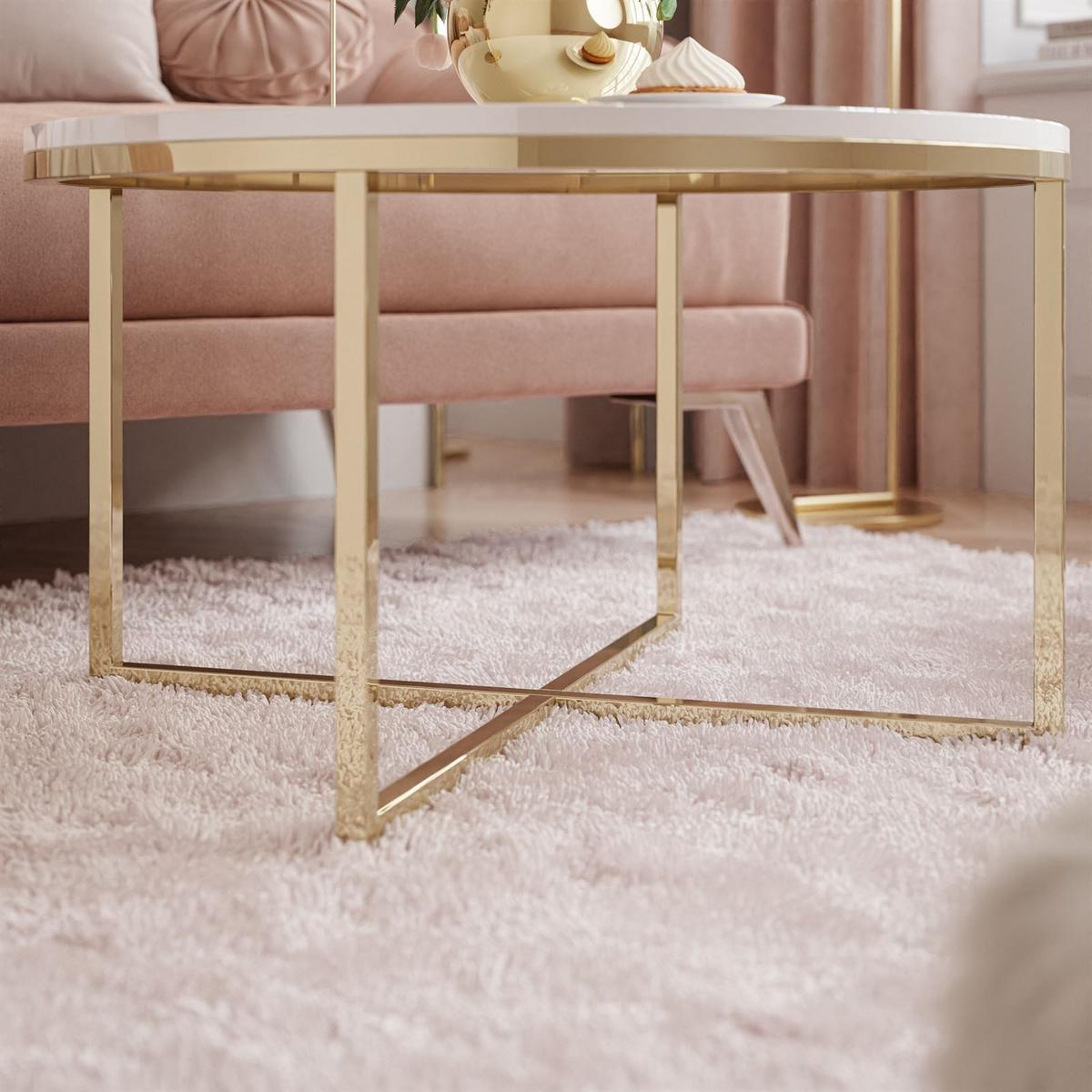 COUCHTISCH CIRI-X mit vergoldeter Basis - Goldfarben/Weiß, Holzwerkstoff (70/70/45.6cm) - Lookway