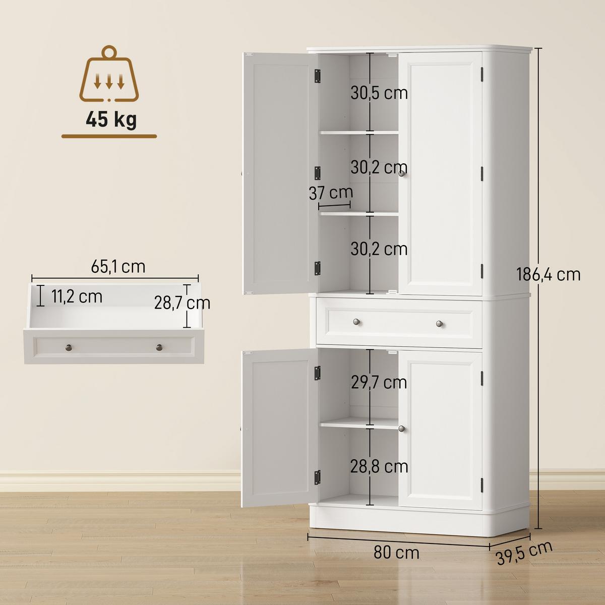 KÜCHENSCHRANK MDF Weiß - Weiß, Holzwerkstoff (39.5/186.4/80cm) - HOMCOM