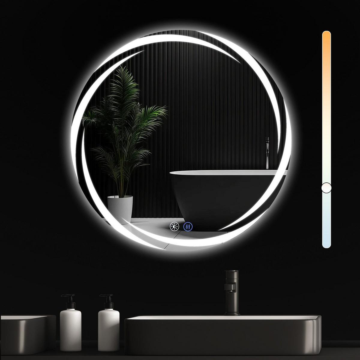 BADEZIMMERSPIEGEL Redick mit LED-Leuchte Ø70 cm - Weiß, Glas (70/2.4/70cm) - Nettlife