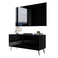 TV-ELEMENT AURA 100 Schwarz Hochglanz mit LED-Beleuchtung – Beinfarbe: Chrom - Schwarz, Holzwerkstoff (100/49/40cm) - Lookway