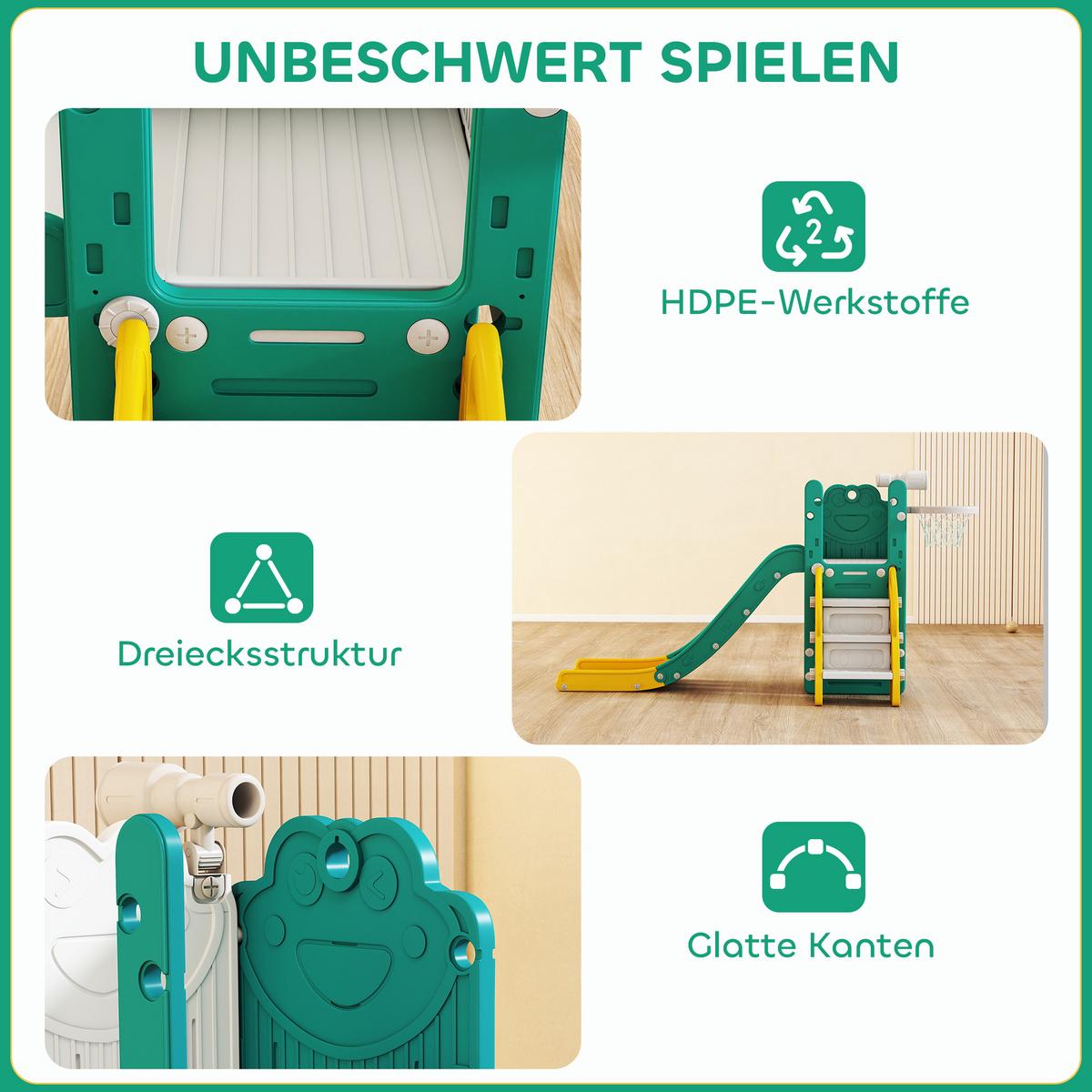 KINDERRUTSCHE 5 in 1 Indoor und Outdoor Babyrutsche mit Basketballkorb, Gelb - Gelb, Kunststoff (70/86/178cm) - AIYAPLAY