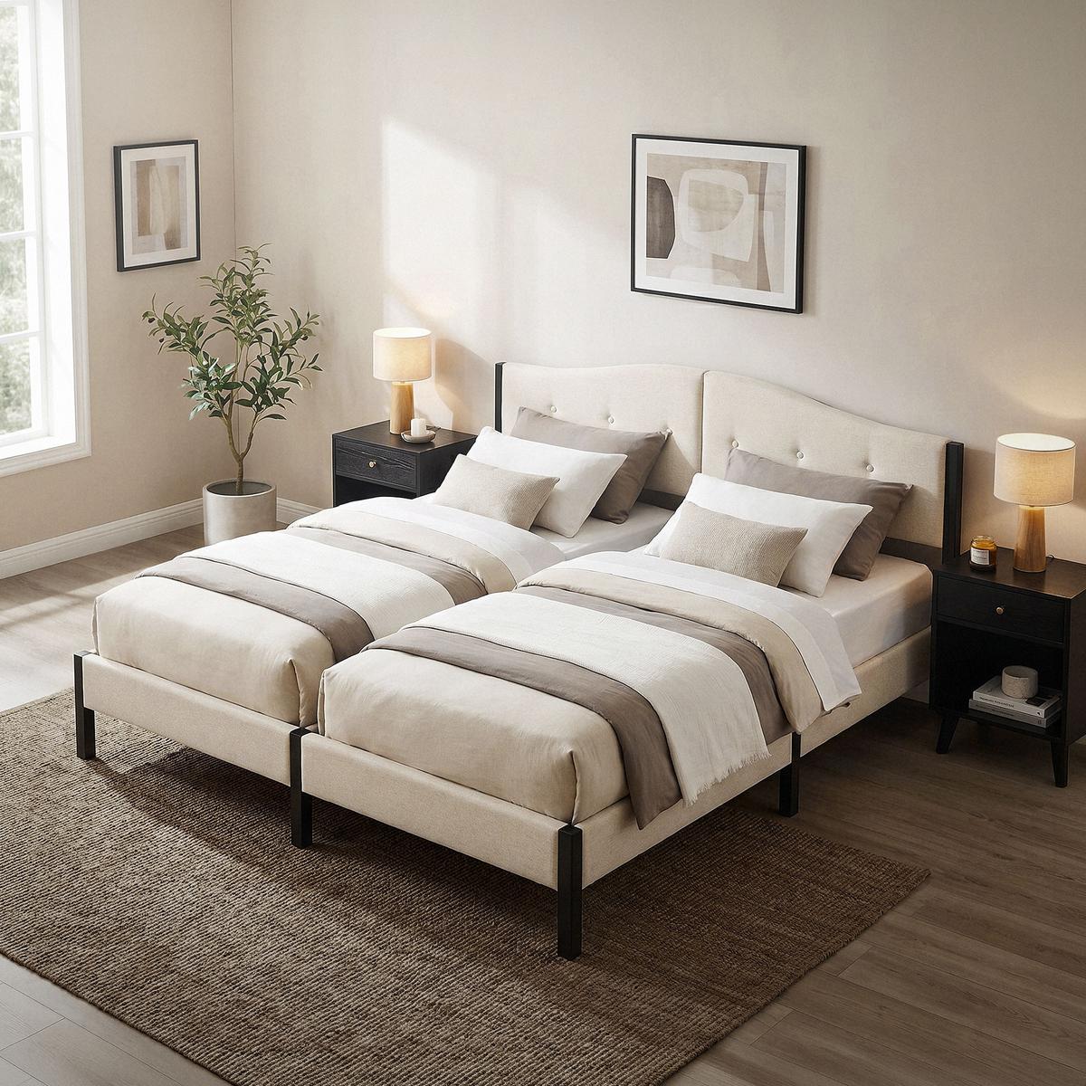 POLSTERBETT 180x200 cm Beige mit Lattenrost und Leinenstoff - Beige, Holzwerkstoff/Textil (180/200cm) - ML-DESIGN
