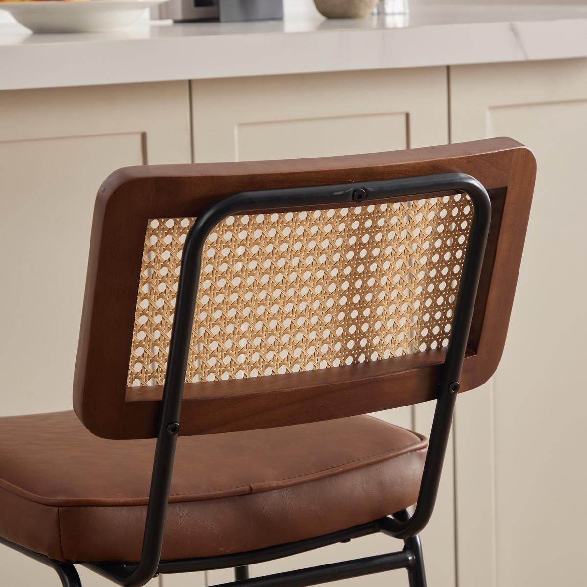 BARHOCKER 2er-Set Vintage PU-Leder Rattan-Optik Holz & Metall - Braun, Leder (46.2/96.5/59.8cm) - Urban Meuble