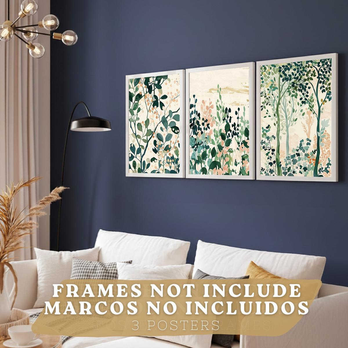POSTER 3er-Set Wandbilder Floral Bäume modern Wohnzimmer Deko, Schlafzimmer, Küche, Badezimmer Rahmenlos A3 - Klar, Papier (29.7/1/42cm) - Nacnic