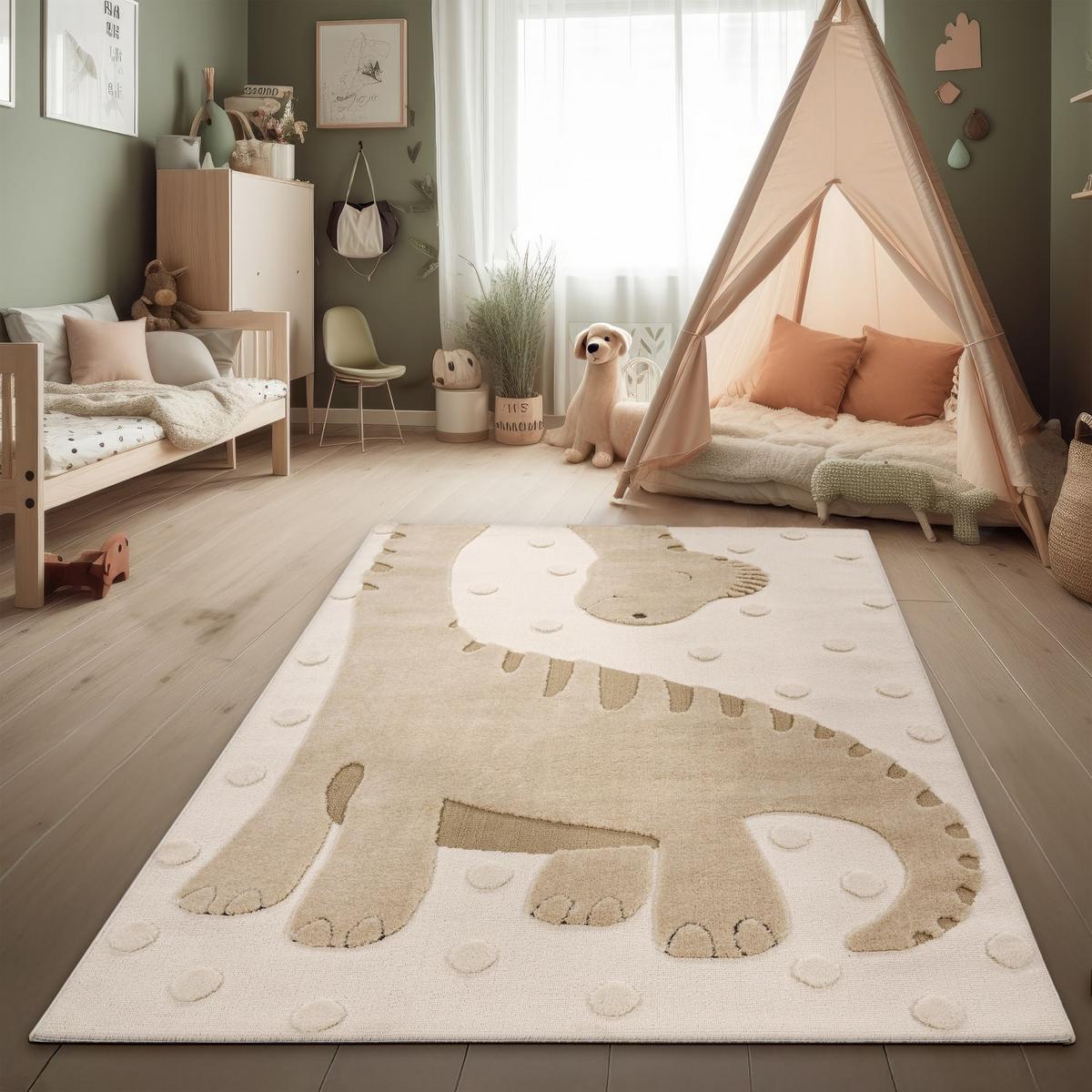 KINDERTEPPICH, mit Dino-Motiv, Beige, 120 x 160 cm - Beige, Textil (160/120cm) - KADIMA DESIGN
