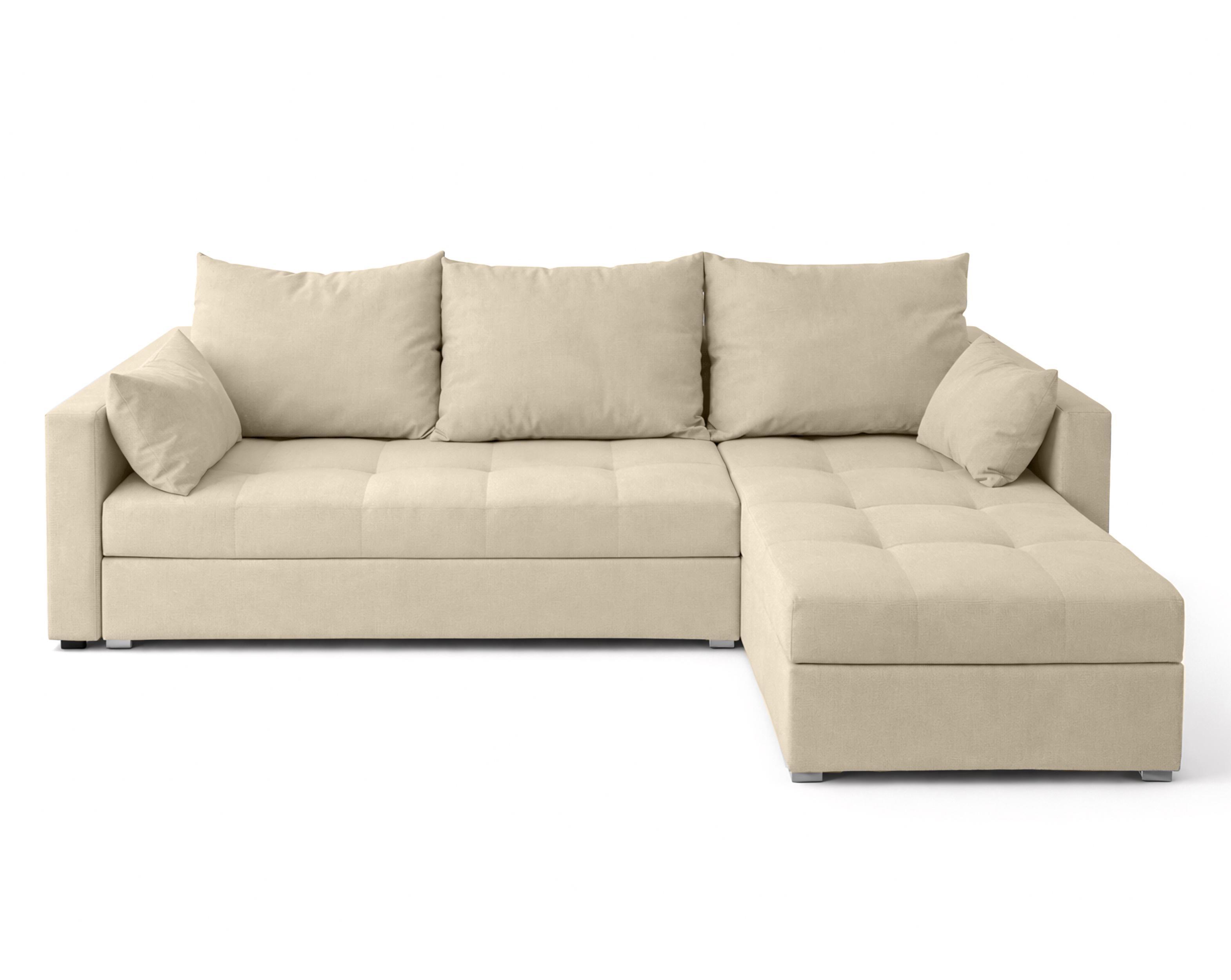 ECKSOFA Universelle L Form Elif Hellbraun 220/140/85 cm stilvolle mit Schlaffunktion - Hellbraun/Silberfarben, Kunststoff/Textil (220/140cm) - AX Living