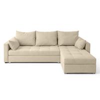 ECKSOFA Universelle L Form Elif Hellbraun 220/140/85 cm stilvolle mit Schlaffunktion - Hellbraun/Silberfarben, Kunststoff/Textil (220/140cm) - AX Living