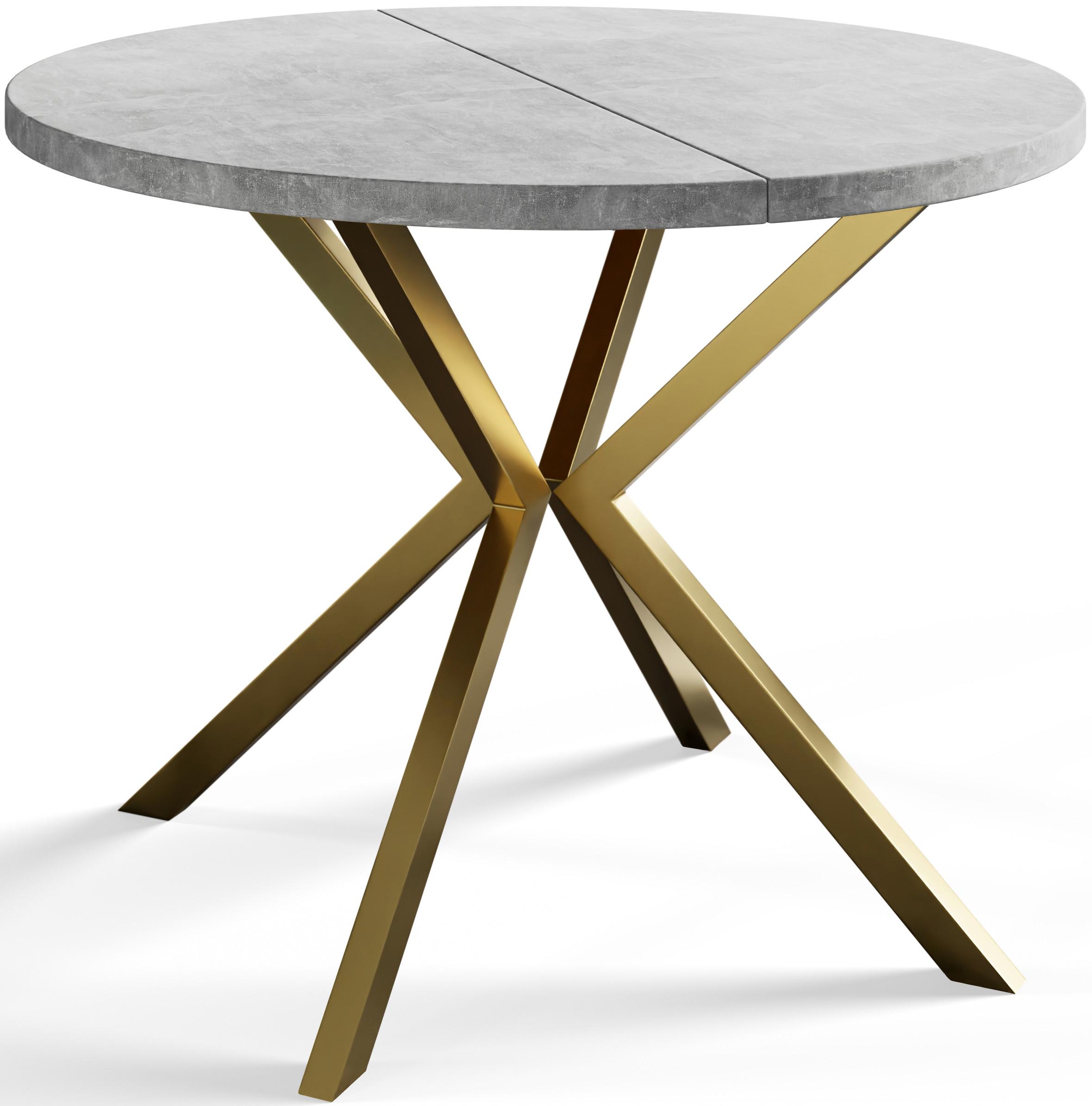 RUNDER Esszimmertisch LOFT LITEN, ausziehbarer Tisch Durchmesser: 90 cm/170 cm, Wohnzimmertisch Farbe: Hellgrau, mit Metallbeinen in Farbe Gold - Goldfarben/Grau, Holzwerkstoff (90/90/76cm) - Alpi-Möbel
