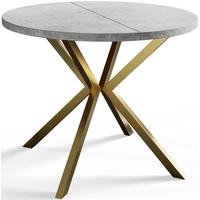 RUNDER Esszimmertisch LOFT LITEN, ausziehbarer Tisch Durchmesser: 90 cm/170 cm, Wohnzimmertisch Farbe: Hellgrau, mit Metallbeinen in Farbe Gold - Goldfarben/Grau, Holzwerkstoff (90/90/76cm) - Alpi-Möbel