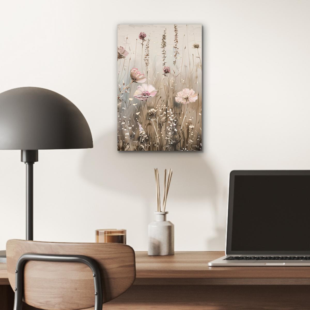 METALLBILD Blumen - Rosa - Modern - Beige 20x30 cm - Beige, Metall (20/30cm) - MuchoWow