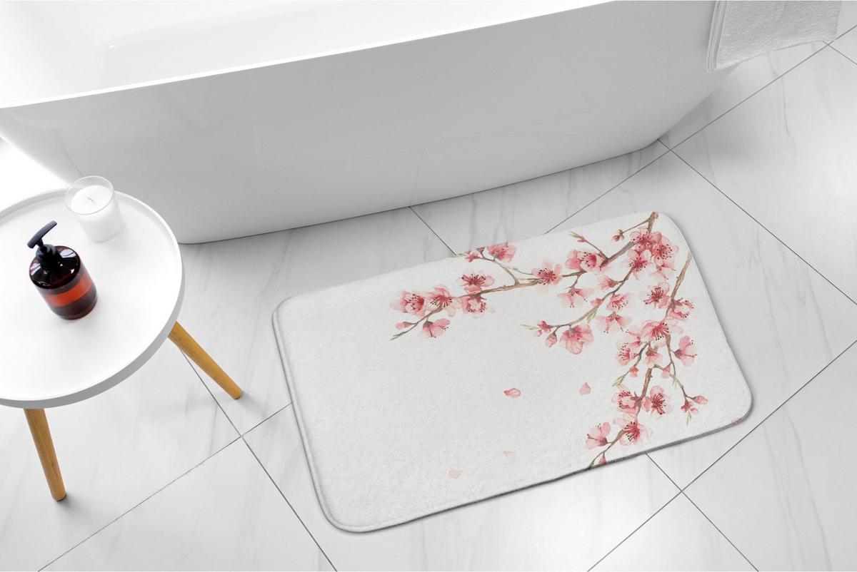 BADTEPPICH 90x60 cm Japanische Blumen - Weiß, Textil (90/60cm) - TULUP